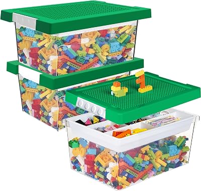 Greentainer 3-Pack Storage Bins with Removable Tray Green, Stackable Organizers