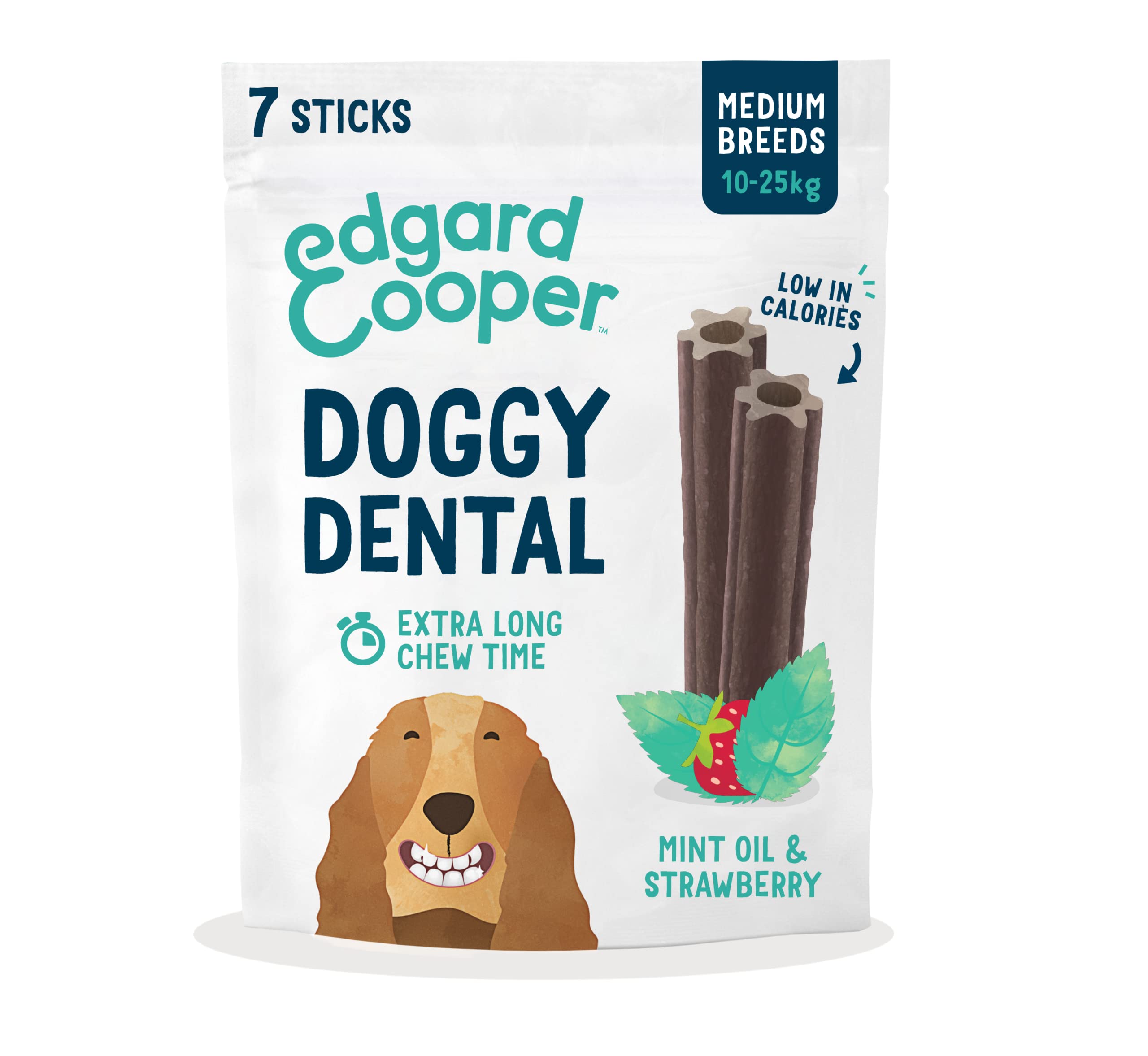 Edgard & Cooper Natural Medium Dog Dental Stick Treats 7 Chew Sticks Dental Hygiene Mint & Strawberry, One per Day, Low Calorie, Long Chewing Effectiveness, Fresh Breath