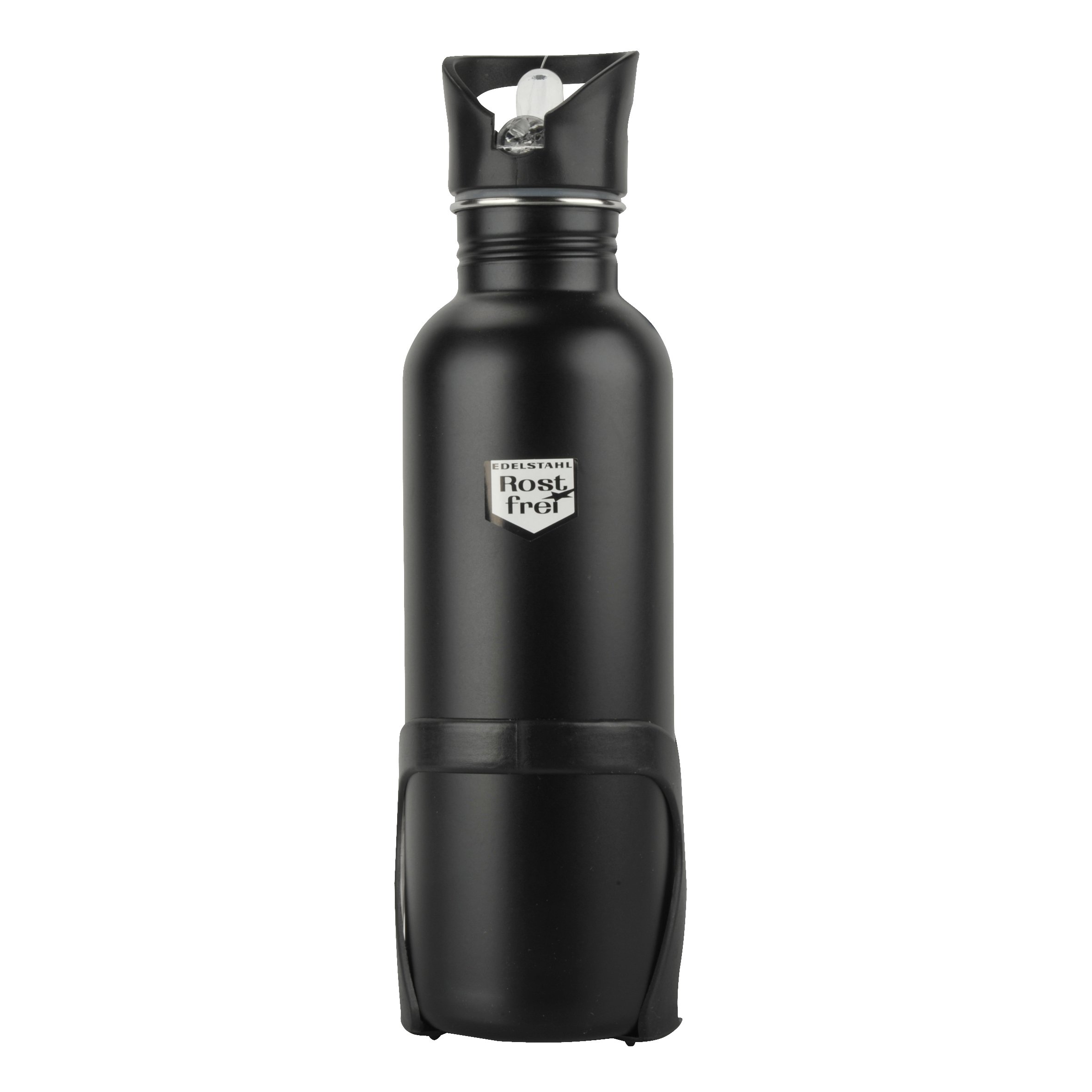 Fischer Drinking Bottle Made of Very Robust Stainless Steel Including Holder, Black, 750 ml