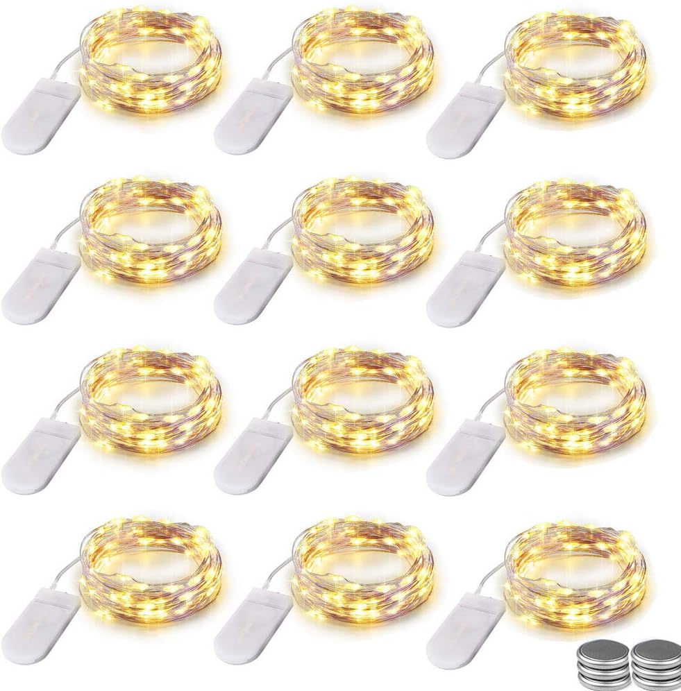 LYHOPE Battery Fairy Lights, 12 Pack 7.2ft Battery Operated String Lights 20 LED Ultra Thin Copper Wire Christmas Decorative Lights for DIY Home,Vase,Jar,Valentine,Holiday,Party(Warm White)