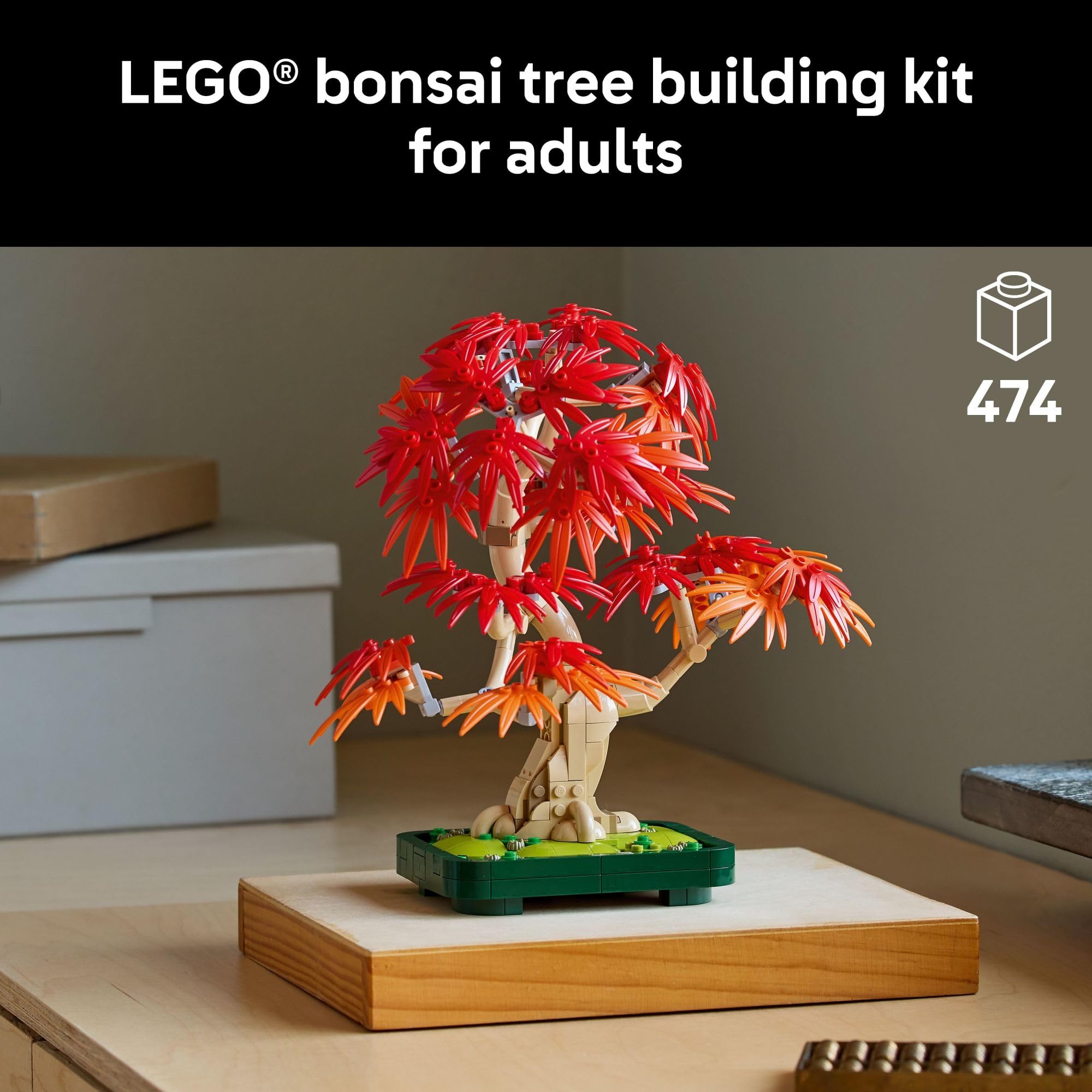 LEGO Botanicals Kit de construcción de árbol bonsái de arce rojo japonés para adultos mayores de 18 años - Decoración única para el hogar DIY para habitación u oficina - Idea de regalo de inauguración para un nuevo hogar - Decoración de plantas para escritorio o estantería - 10348