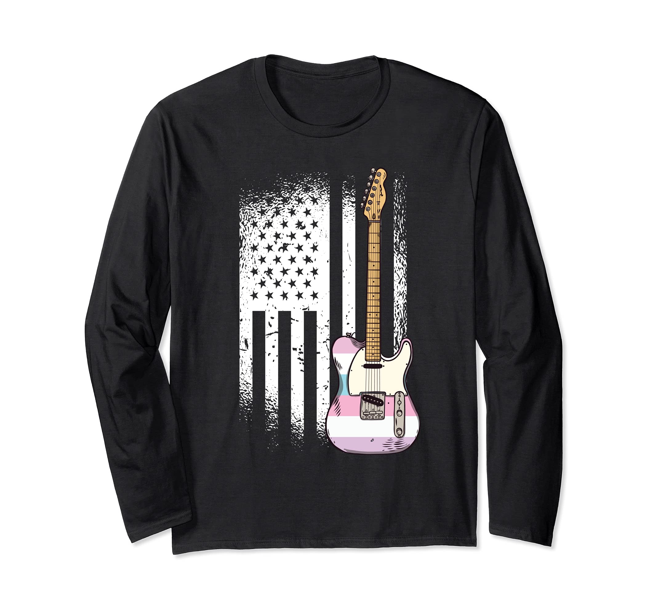 American Flag Guitar Intersexual Pride LGBT-Q Ally Guitarist Long Sleeve T-Shirt