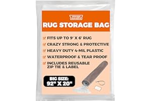 Heavy Duty Rug Storage Bag - Reusable Rug Shipping Bag, Waterproof Plastic Rug Cover - Fits Rolled Carpet Up to 6 x 9 Feet, 4