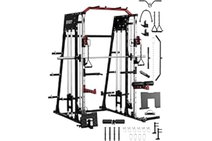 Smith Machine Home Gym, 2200 Lbs Multifunctional Power Cage Squat Rack with Cable Crossover System & Dual Pulley System, All 