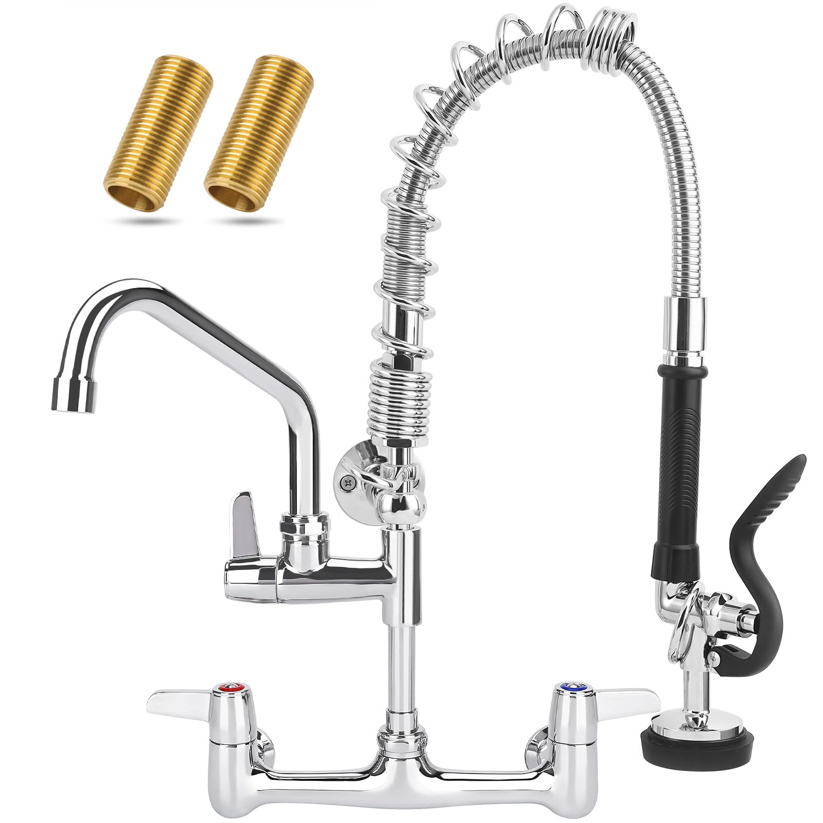 Photo 1 of BZIMAK Commercial Faucet with Sprayer, 21 Inch Height Commercial Sink Faucet Wall Mount with 8" Adjustable Center and 8" Add-on Swing Spout & Pull Down Pre Rinse Sprayer