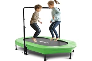 Kids Indoor Trampoline, ANCHEER 56" Foldable Mini Trampoline with 5 Level Adjustable Handle Bar Double Trampoline for Kid and Adults with Reinforced Stitching, 220lbs Max Load