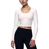 ENERBLOOM Womens Long Sleeve Shirts Workout Crop Tops Yoga Tee Built in Bra Mild Support Cream Feeling Athletic Top U-Neck