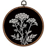 BCUANGD Vintage Flower Round Wall Art Decor - Rustic Retro Floral Botanical Wall Art Canvas Frame Artwork Prints, Black Mid C
