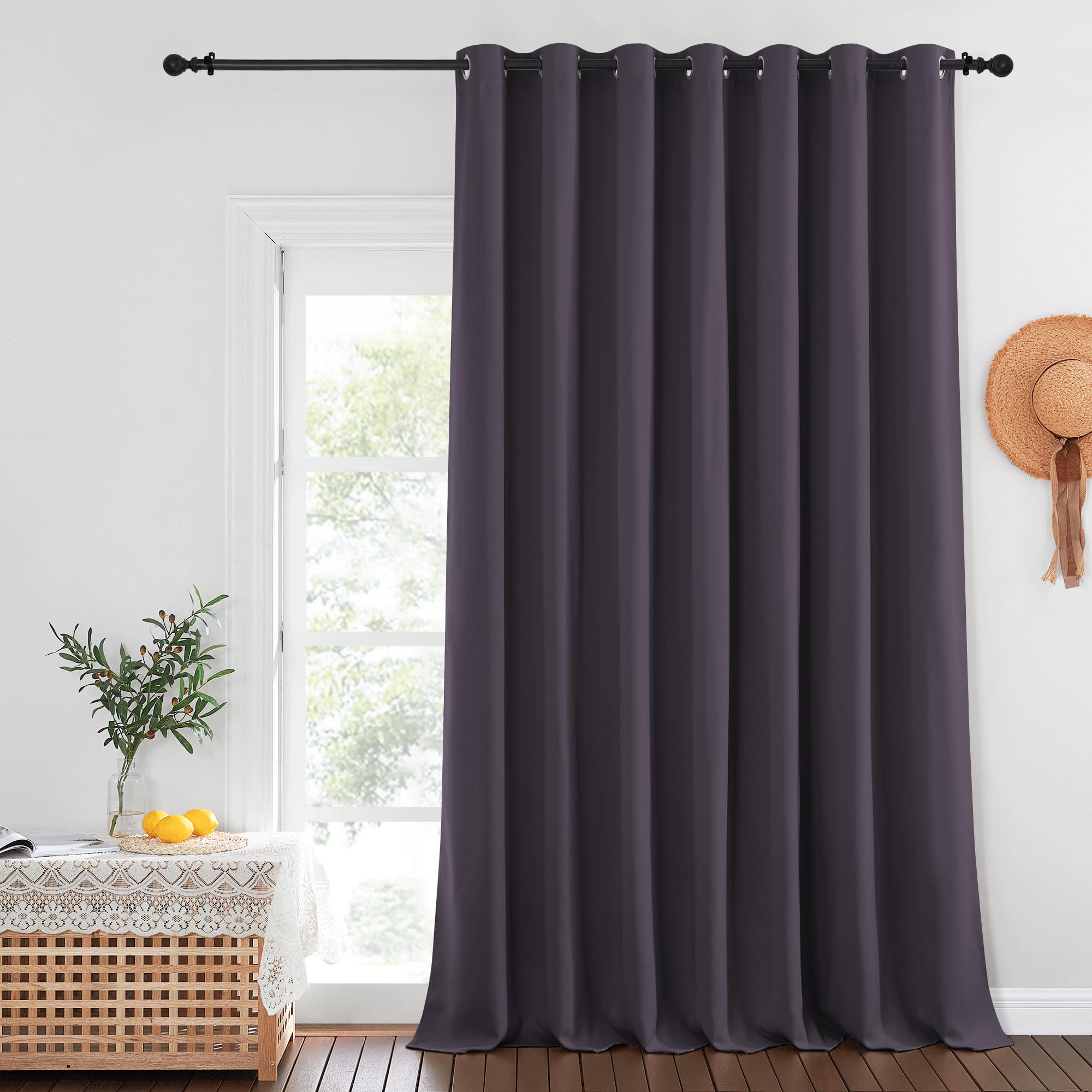 NICETOWN Blackout Patio Curtains 100 x 144 Inches Long for Sliding Door Extral Wide Blackout Curtain Panels Thermal Insulated Room Divider - Grommet Top, 100" W x 144" L, 1 Panel, Greyish Purple Image