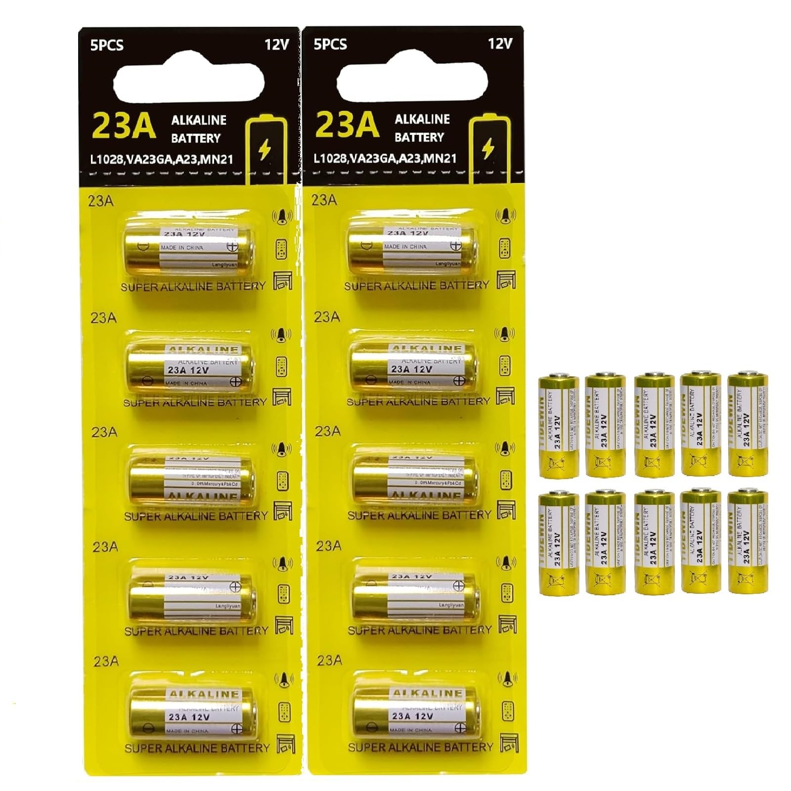 Photo 1 of 23A 12V Alkaline Battery 10 Pack - Leak-Proof Design & Long Lasting Power for Garage Door Openers, Doorbells, Car Alarms (Universal Fit MN21/MS21)