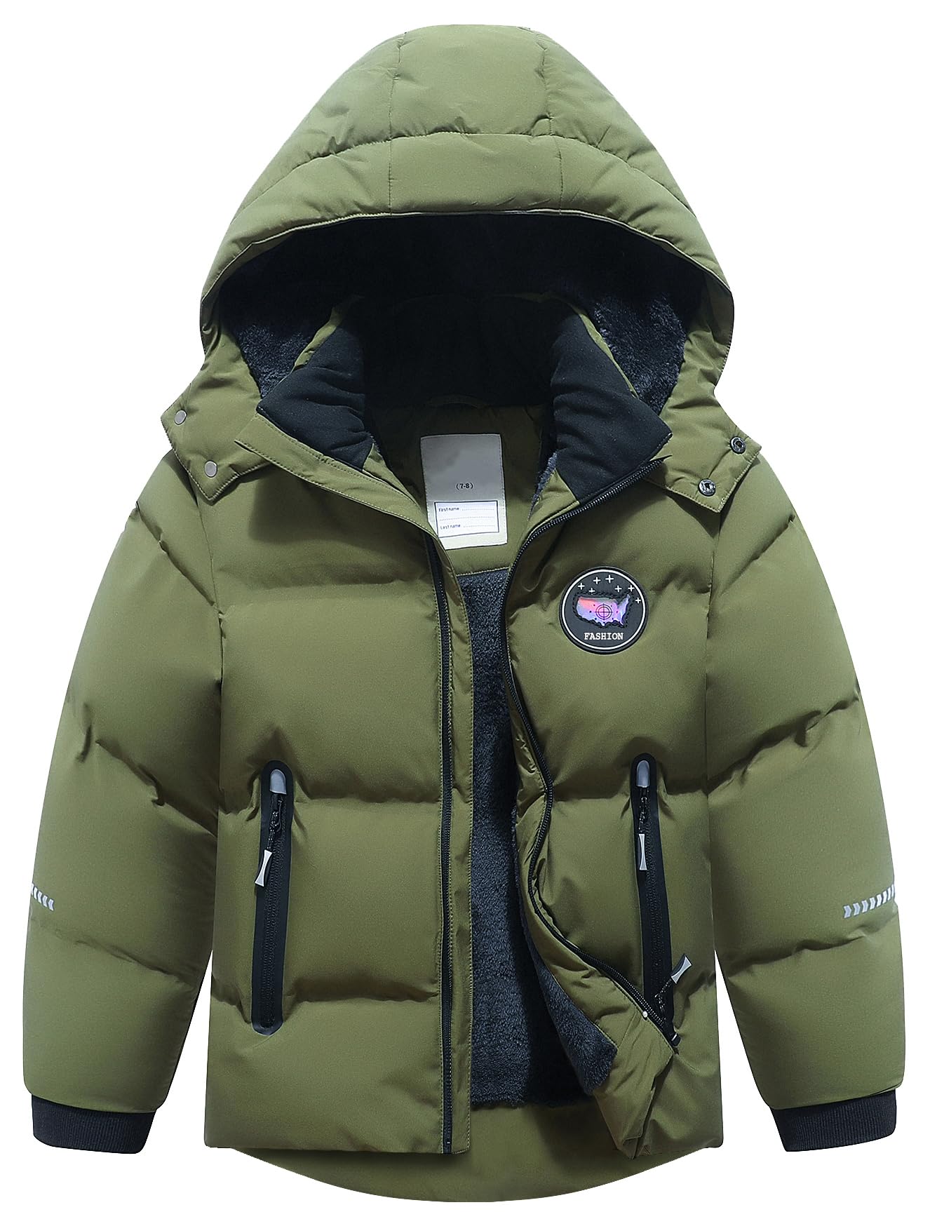 BYLESIN Kids Boy's Winter Coat Fleece Lined Waterproof Jacket Puffy Cotton Coat Thick Hooded Down Outdoor Coats Image