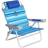 SUNNYFEEL Extra Wide 28" Low Beach Chair 5 Position Lay Flat, XL Oversized Portable Folding Camping Chairs with Cup Holder for Outdoor/Trip, Lightweight Foldable Backpack Beach Chair for Adults