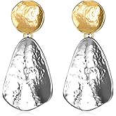 Statement Earrings for Women Big Golden Earrings Geometric Chunky Dangle Earring Gold Silver Ear Clips Gold Plated Silvery Jewelry Gifts for Valentine's Day Halloween Christmas Birthday