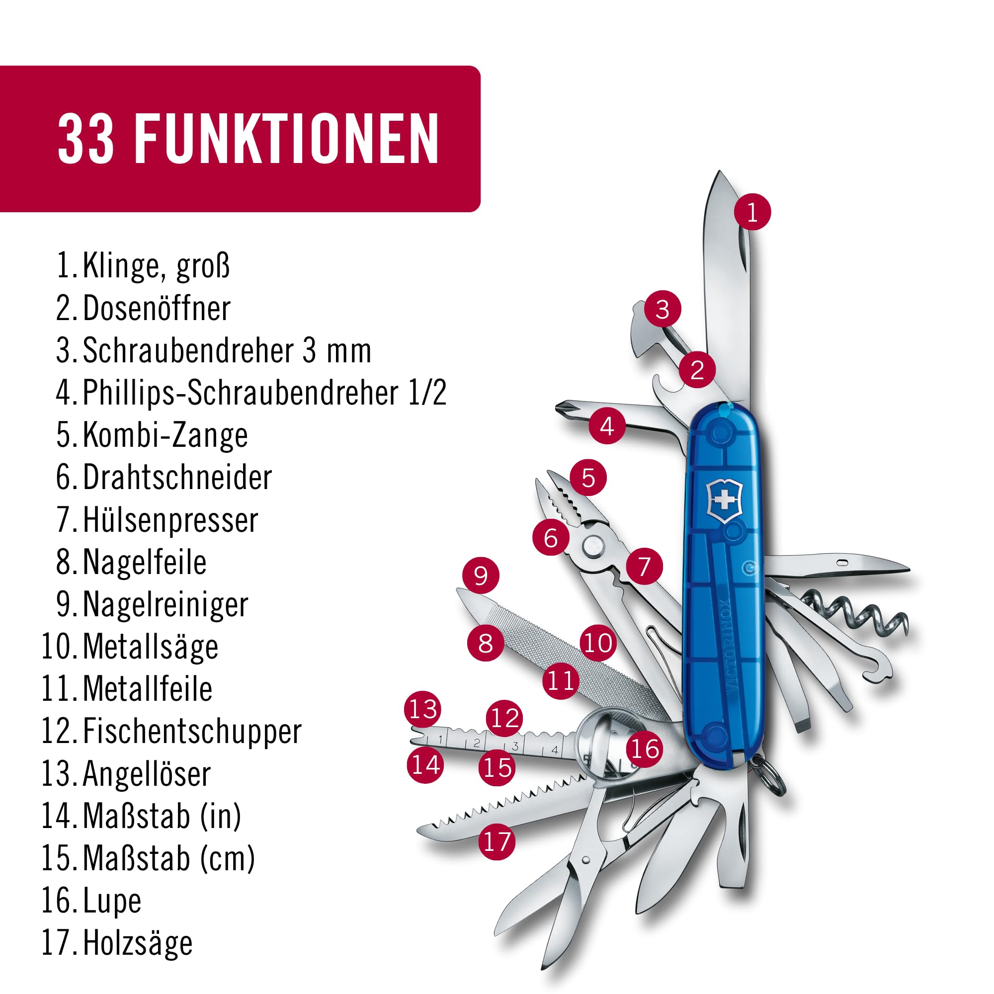 Schweizer Taschenmesser Swiss Champ Multitool, 33 Funktionen