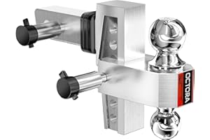 OCTORA Adjustable Trailer Hitch (Fits 2-Inch Receiver) - Aluminum Tow Hitch with 6-Inch Drop/Rise for Truck (12,500 LBS GTW) - Double Anti-Theft Locking Hitch Pins (Silver, 2inch-6Drop)