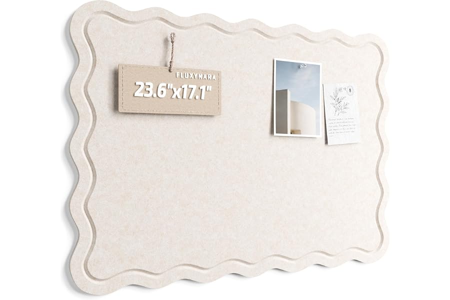 Fluxynara Scalloped Felt Bulletin Board, 23.6"x17.1", Oatmeal | Cork Board Alternative with Removable Adhesive Tabs, Foldable Felt Pin Board, Scalloped Wall Decor for Home, Office & Dorm