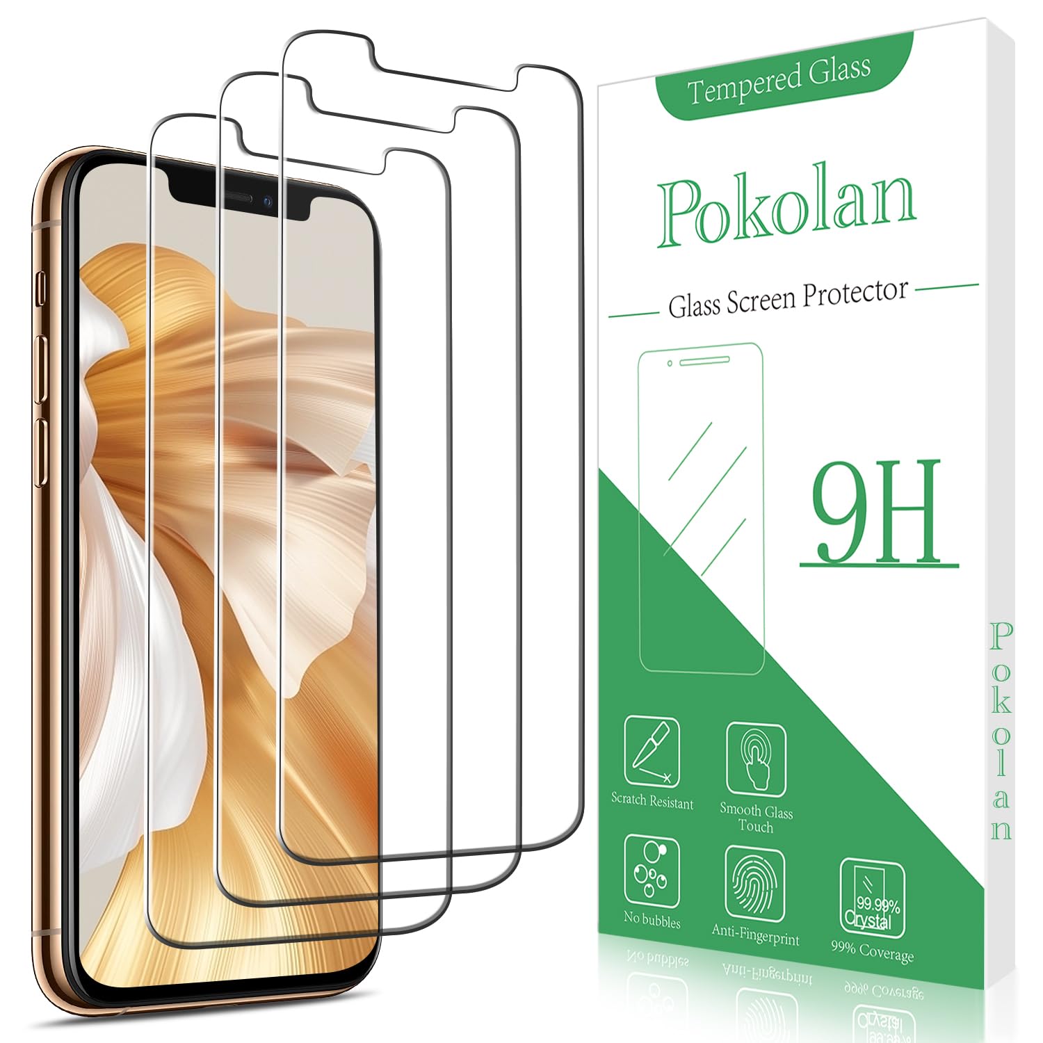 Pokolan (3 Pack Screen Protector for iPhone 11 Pro Max, iPhone XS Max 6.5-inch Tempered Glass, 9H Hardness, Bubble Free, Case Friendly