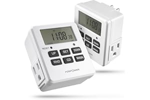 Fospower 7 Day Digital Timers for Electrical Outlets Indoor, Heavy Duty Dual Programmable Outlet Light Timer Switch, Electric Power Wall Timer for Grow Light, Lamp, 3 Prong, Grounded- 2 Pack