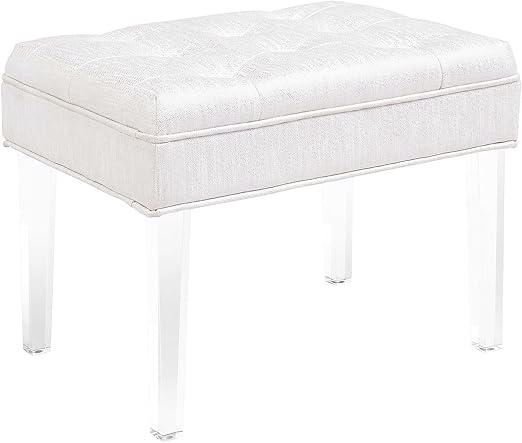 Amazon Com White Pearl Cushioned Vanity Bench With Clear Acrylic Legs Kitchen Dining