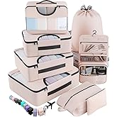 Veken 8 Set Packing Cubes for Travel Essentials, Suitcase Organizer Bags in 4 Sizes, Carry-On Luggage Accessories with Laundr