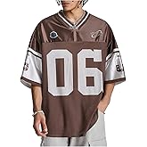Verdusa Men's Jersey Oversized Graphic Tee V Neck Short Shoulder Casual T Shirts
