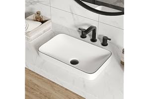 DeerValley Vessel Sink Rectangular, 18.9"x11.61" White Semi Recessed Bathroom Sink with Black Rim Ceramic Porcelain Rectangle Bathroom Vessel Sink Above Counter Vanity Sink Basin DV-1V0235