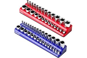 NOEAIKE 3/8 Inch Magnetic Socket Organizer,2-Pack Metric &SAE Sockets Holder Set 3/8" Drive Socket Trays, Holds 56 Pcs Standard and Deep Size Sockets(Socket not Included)