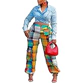 DINGANG Women's Casual Cargo Baggy Pants High Waist Straight Wide Leg Pants with Multi Pockets