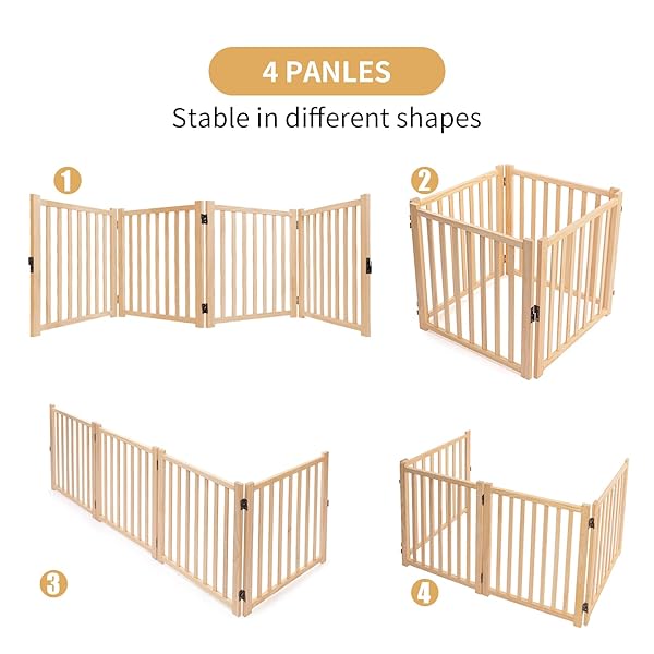 YOCAN PAINT-FREE WOODEN FREESTANDING DOG GATES FOR THE HOUSE,DOORWAYS, STAIRS,WOOD DOG FENCES INDOOR PET GATE,STEP OVER FENCE-4 PANEL H:23”