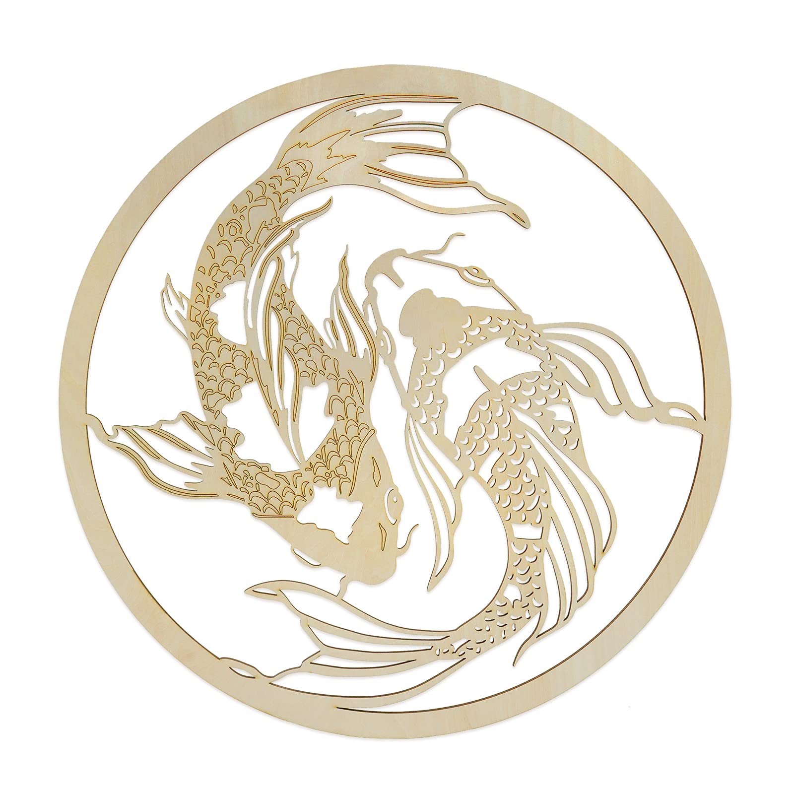 Fourth Level MFG 12" Yin Yang Koi Fish, Asian Wood Wall Art, Zen Home Decoration for Yoga and Meditation, Good Chakra Energy Spiritual Altar Decor, Balance Symbol