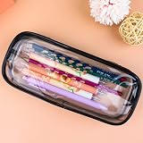 CHEERYMAGIC Clear Pencil Case Large Capacity PVC Zippered Bag Black view 2