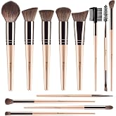 BEAKEY Makeup Brushes, 12-Piece Vegan Set for Foundation and Eyeshadow | Soft high-density Taklon fibers with durable birch handles, easy to clean for daily full-face makeup routines