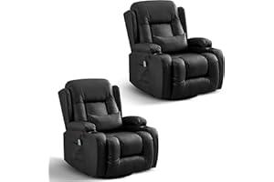 IPKIG Swivel Recliner Chair | Set of 2 Recliner RV Sofa with Swivel |Faux Leather Reclining RV | RV Theater Seats |RV Theater Seating | RV Furniture, Manual Recliner Chair (Black-Swivel Recliner)