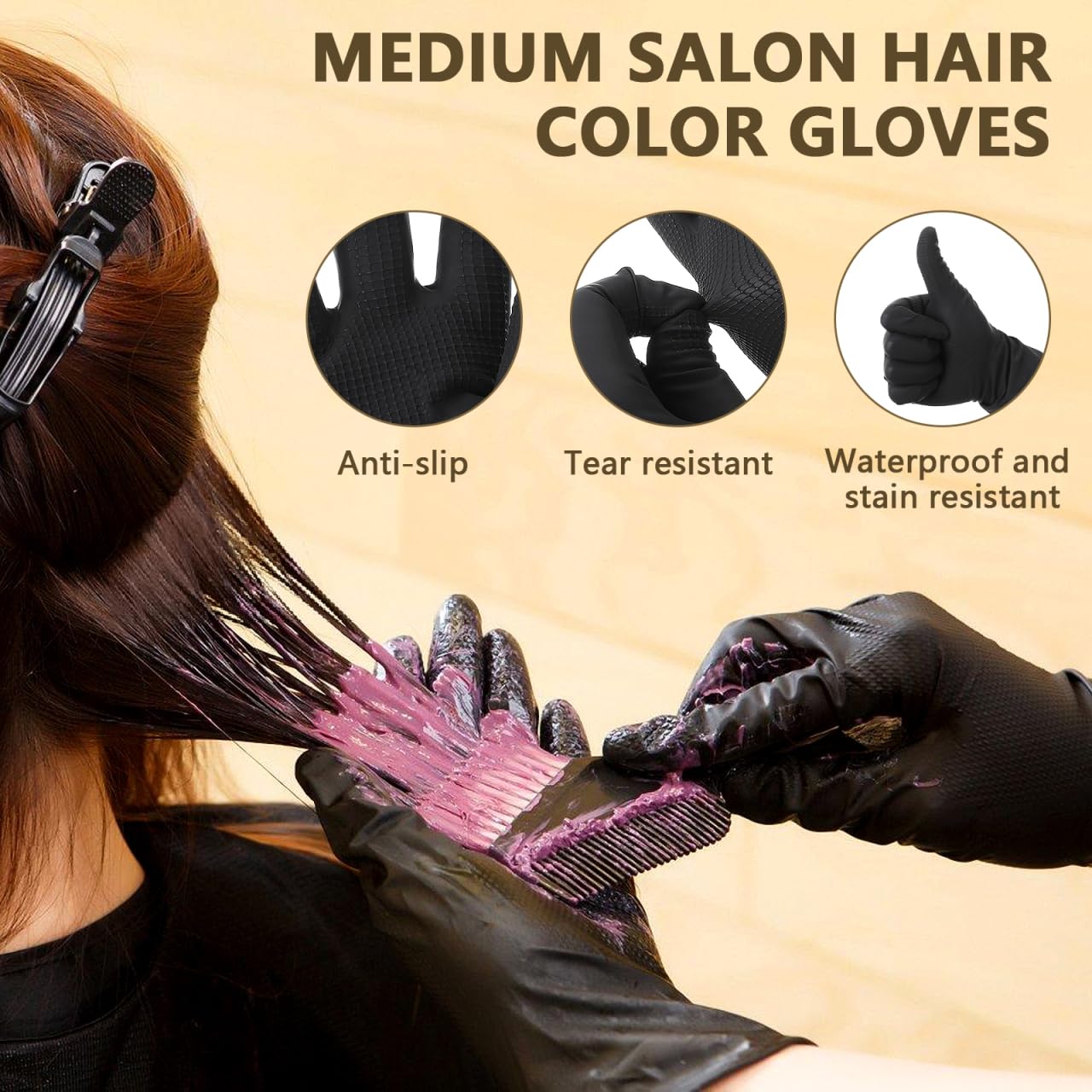 minkissy Wiederverwendbare Latexhandschuhe Für Friseursalon 5 Paare Schwarze Salonhandschuhe Für Haarfärbung Puderfrei Mit Strukturiertem Griff Mittelgroß Für Farbverarbeitung Und Schutz 3