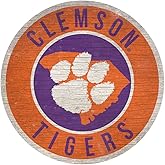 Clemson Tigers Sign Wood 12 Inch Round State Design