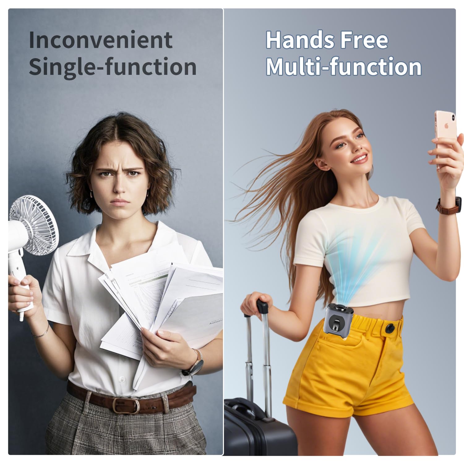 EEIFO Portable Waist Fan Clip On 10000mAh Wearable Belt Personal Fan 16000RPM Rechargeable Battery operated with 5 Speeds Wind and Light 40H Hands-Free for Cooling Outdoor Camping (Grey)