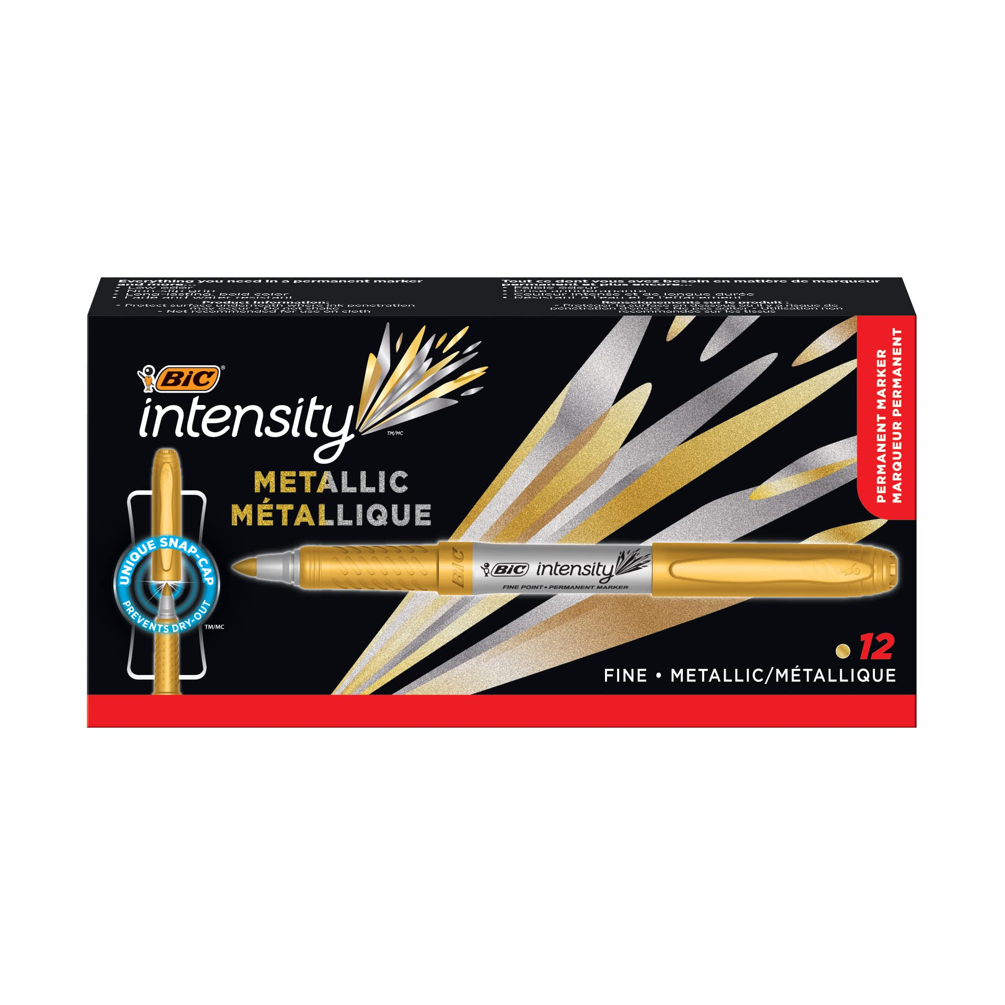 BIC Intensity Metallic Permanent Marker, Fine Point - Box of 12 Gold Metallic Markers