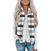 FOCLMP Plaid Polar Fleece Vest for Women Sherpa Fuzzy Zip Up Cropped Sleeveless Jackets Cozy Lapel Collar Checkered Outerwear