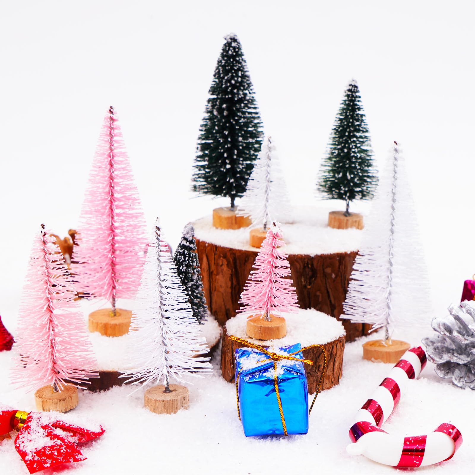 Photo 1 of 9-Pack Christmas Decorations Mini Artificial Christmas Trees - Bottle Brush Tabletop Holiday Decorations in 3 Sizes for Home and Party (Green)