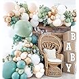 146 Pieces Sage Green Gold Ivory White Balloon Garland Arch Kit, Sage Olive Green Ivory White Gold Balloons Decor Jungle Safari Tropical Baby Shower Birthday Theme Party Decorations Supplies for Boys
