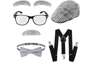 KITIMI 100 Days of School Costume for Kids Boys, Kids Old Man Costume Kit, 1920s Mens Boys Gatsby Costume, Grandpa Accessories Set
