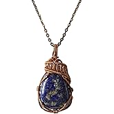 Designs by Nature Gems Handmade Women’s Blue Lapis Lazuli Necklace 24 Inch Chain Antique Bronze, December Birthstone