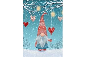 Christmas Gnome Tomte Standing On Snow Garden Flag House Banner 28 x 40 inch, Winter Heart Snowman Large Decorative Double Si