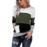 NEYOUQE Womens Color Block Waffle Loose Long Sleeve T Shirts Casual Comfy Tops Tee Shirt Women's Tunics