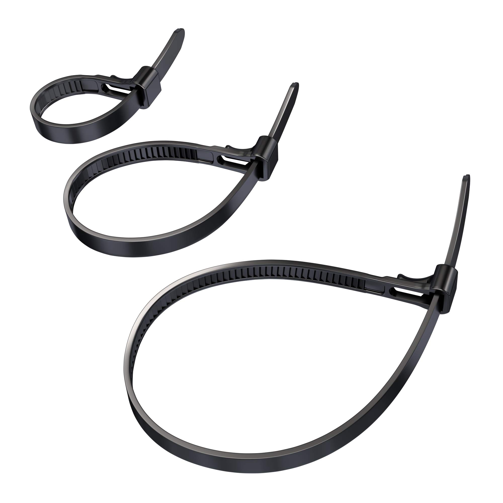 Cable Ties Reusable with Extra high tensile Strength – (Black Cable Ties Reusable for Heavy Duty and Sustainable Usage, Flexible Cable Management) – 3x40 Pieces, 100, 150, 200mm x 7.4mm KabelDirekt