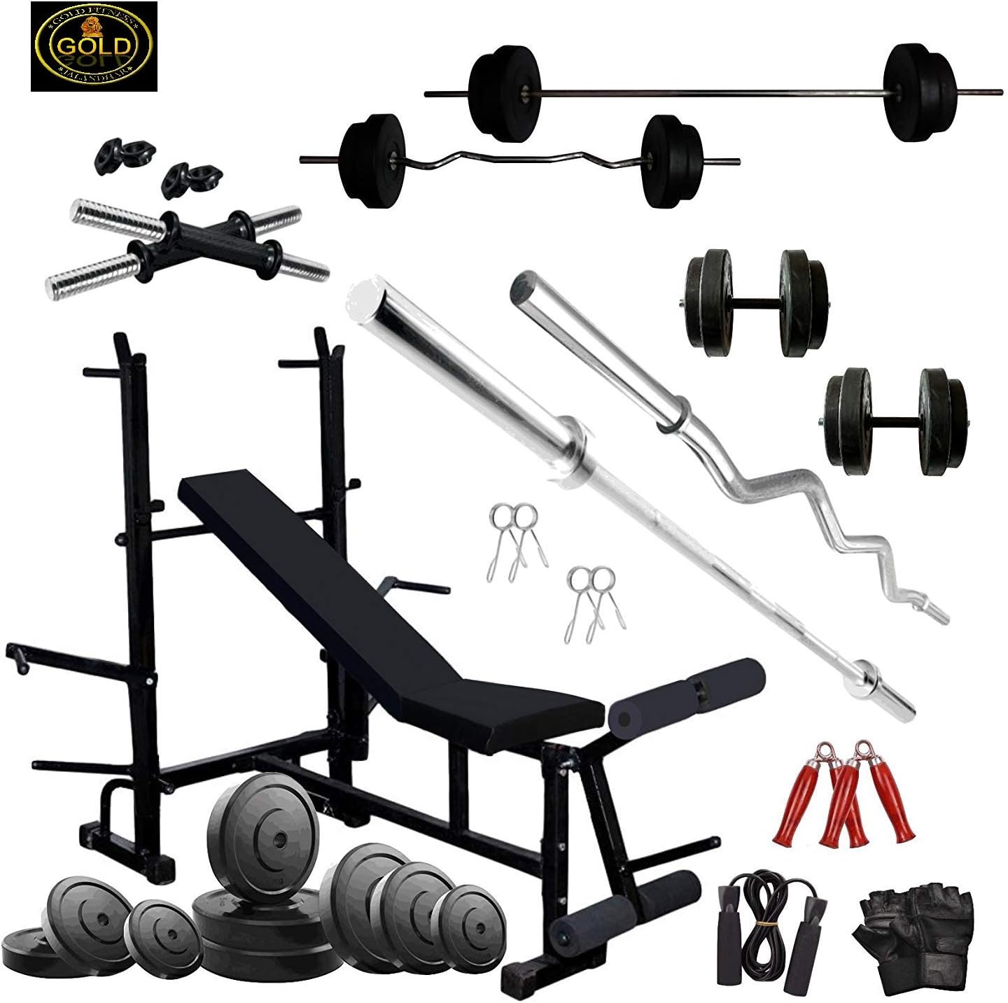 GOLD FITNESS Home Gym Equipment Combo 50 Kg with 8 in 1 Multipurpose Bench