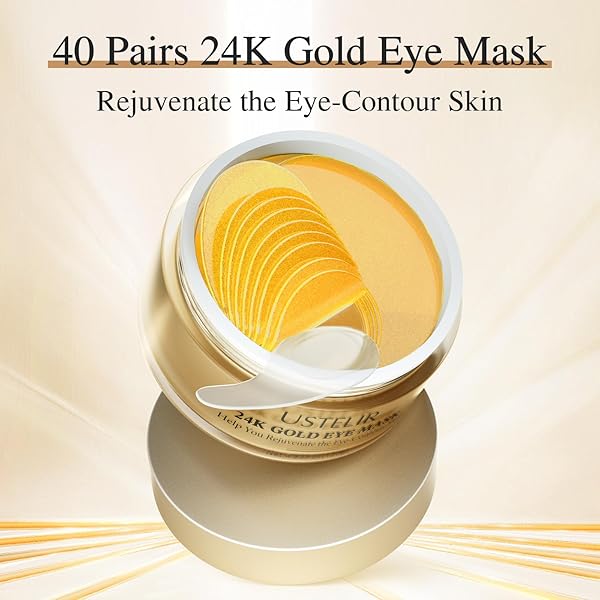USTELIR UNDER EYE PATCHES, 40 PAIRS 24K GOLD EYE MASKS WITH COLLAGEN, EYE PATCHES FOR PUFFY EYES, DARK CIRCLES & WRINKLES, UNDER EYE MASKS FOR SKIN CARE SET, GEL PADS SPA GIFTS FOR WOMEN & MEN