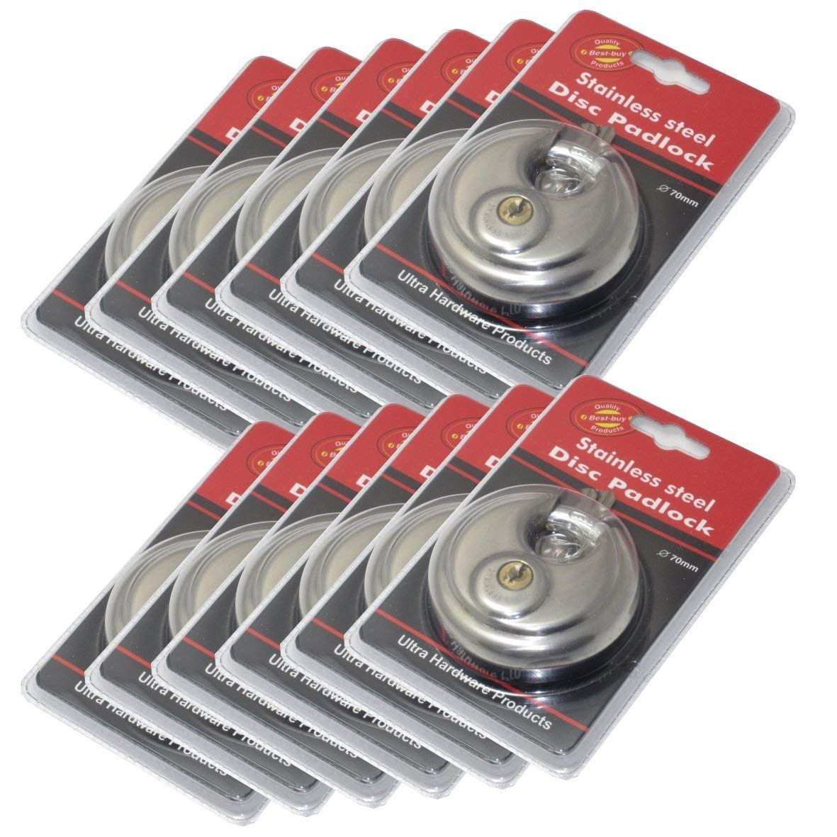 12 Pack Round Padlock with Shielded Shackle, 2-3/4-Inch, Stainless Steel Steel Armor for Trailer Storage Truck Wholesale Bulk Lot Keyed Different