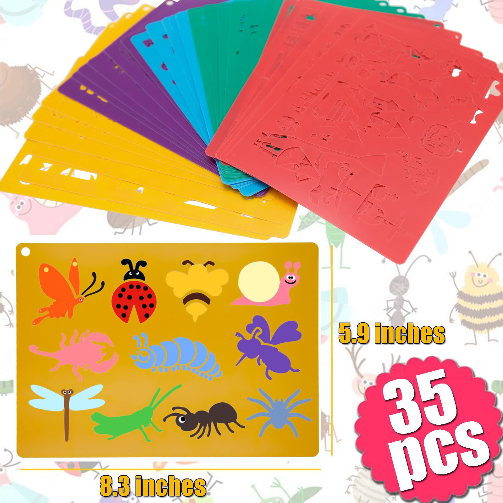 Stencils for Kids,35 PCS Drawing Stencils Templates Kids Reusable Plastic Stencils with Variety of Themes/Shapes,Girls Boys Christmas Birthday Gift