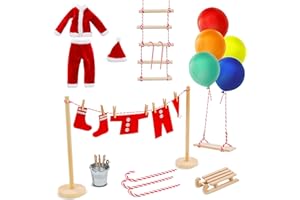 BEIREG Elf Clothes and Accessories - 42pcs Christmas Elf Clothes Accessories Set Include Clothes Balloons Ladder Swing and Mini Props Christmas DIY Craft Gift for Kids